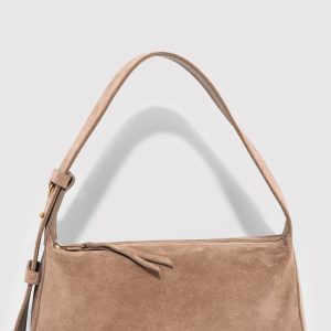 SUEDE SHOULDER BAG IN SILVER MINK