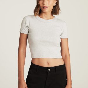 CROPPED CREW NECK T-SHIRT IN LIGHT GREY MELANGE