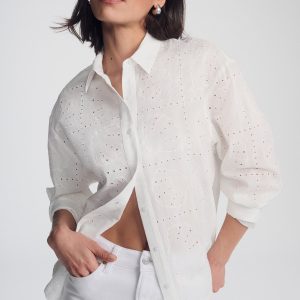 EYELET BUTTON-UP SHIRT IN WHITE