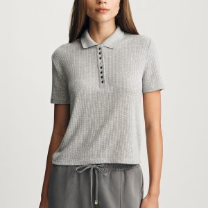 SHORT SLEEVE POLO T-SHIRT IN MID GREY MELANGE
