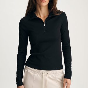 SPORTY LUXE HALF ZIP SHIRT IN BLACK