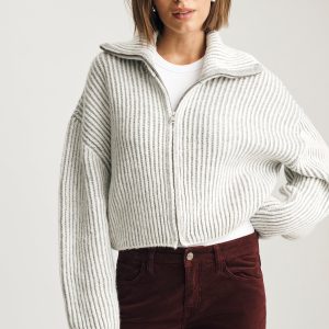 ZIP DETAIL SWEATER IN ANTIQUE WHITE STRIPE