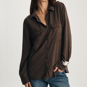 LUXE TOUCH TENCEL™ DOUBLE POCKET BUTTON-UP SHIRT IN BRACKEN