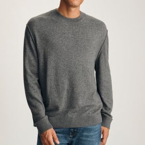 LONG SLEEVE CREW NECK SWEATER IN GREY MELANGE