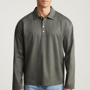 EDITION LONG SLEEVE POLO T-SHIRT IN URBAN CHIC