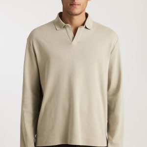 EDITION LONG SLEEVE POLO T-SHIRT IN LONDON FOG