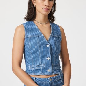 MERLIN VEST IN BLUE STRIPE DENIM